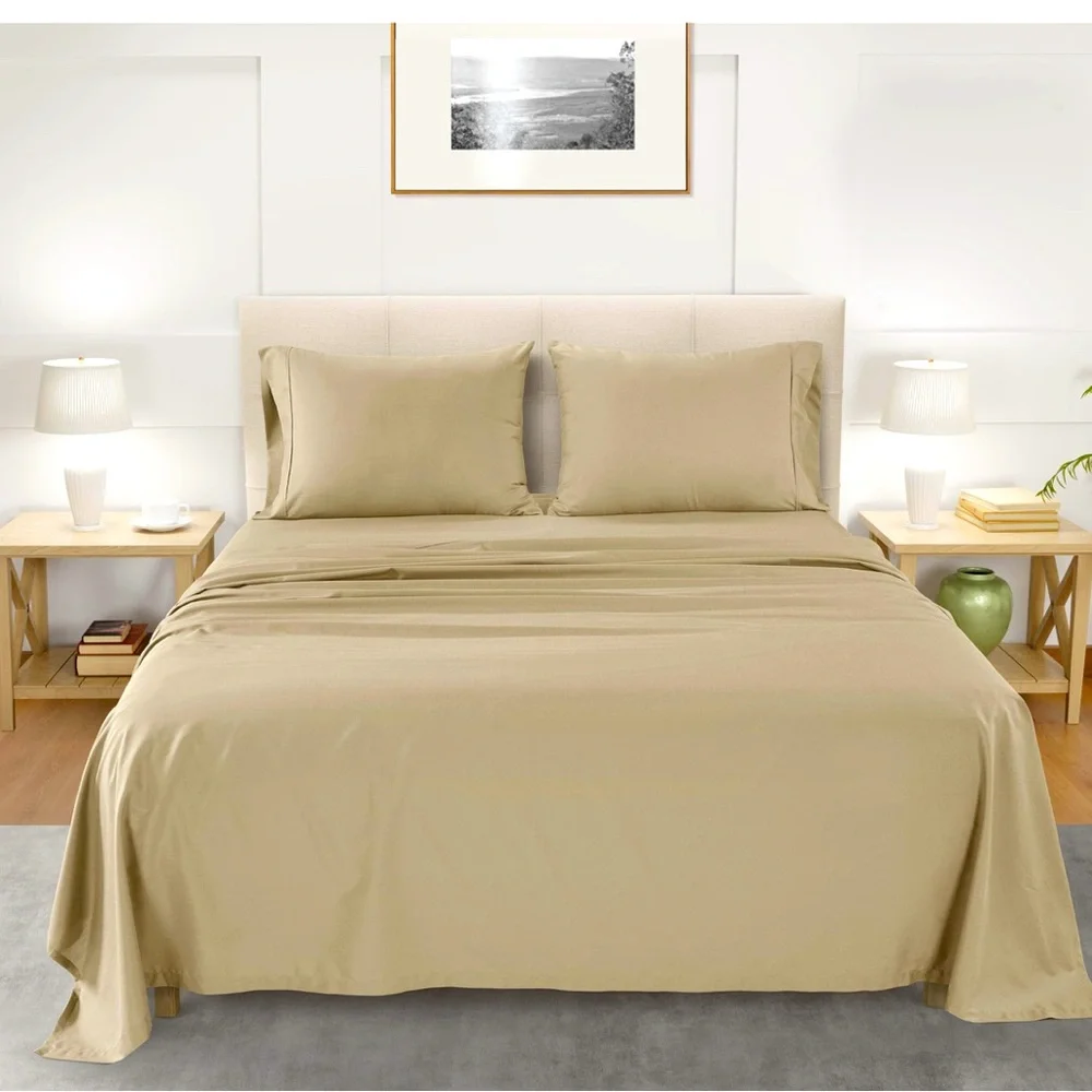 - CHATEAU HOME COLLECTION KING SIZE SHEET SET TAUPE COLOR 100% 4 PIECE SET…